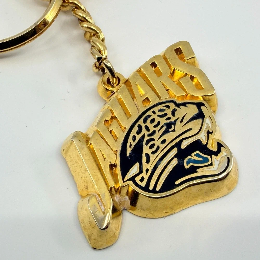 Vintage Y2K Jacksonville Jaguars NFL Gold Tone Enamel Mascot Keychain Key Ring
